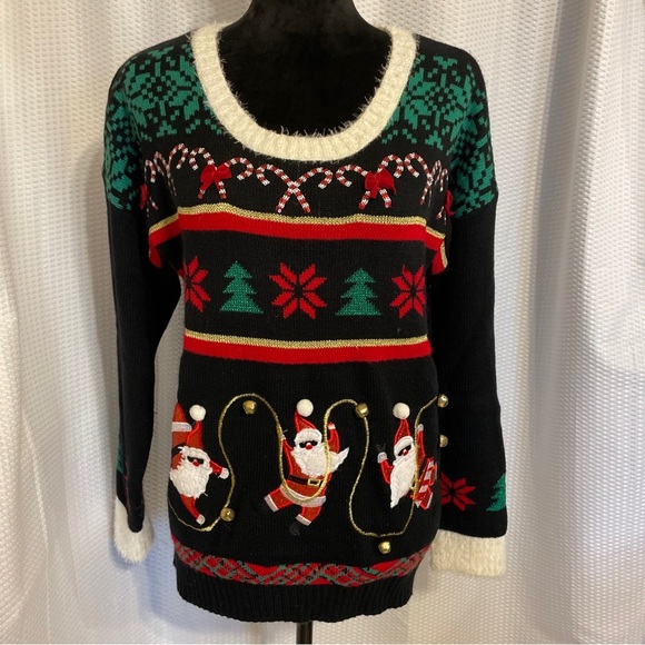 Celebrate Together Black Long Sleeve Christmas Sweater With Bells Size Medium - Picture 1 of 6